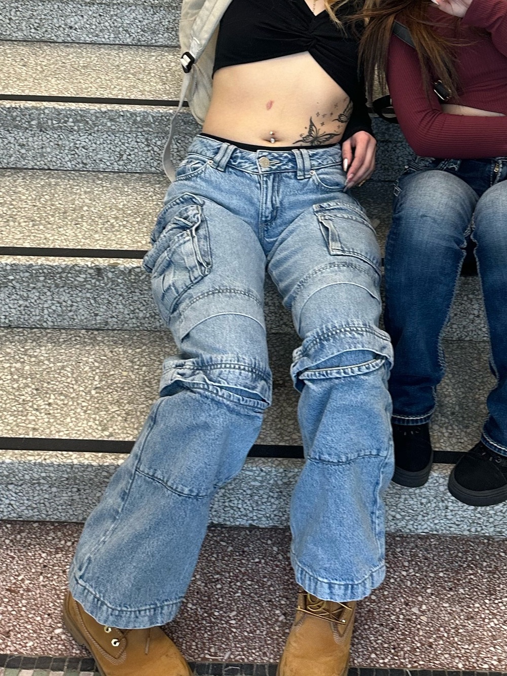 Garage Light Blue Cargo Jeans with Flare Legs - Picture 2 of 2